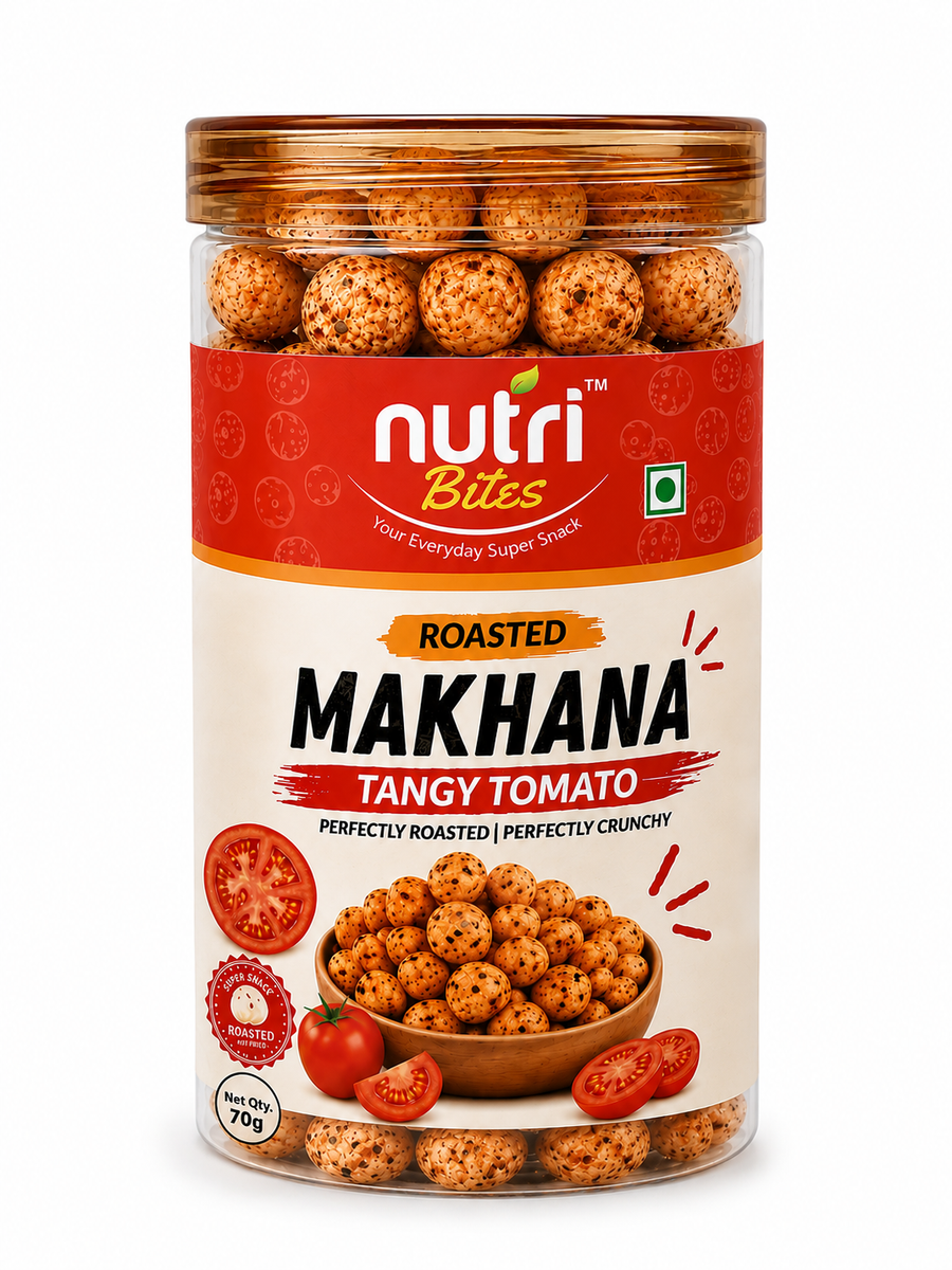 Nutri Bites Tangy Tomato Roasted Makhana – Crunchy Fox Nuts Snack Pack