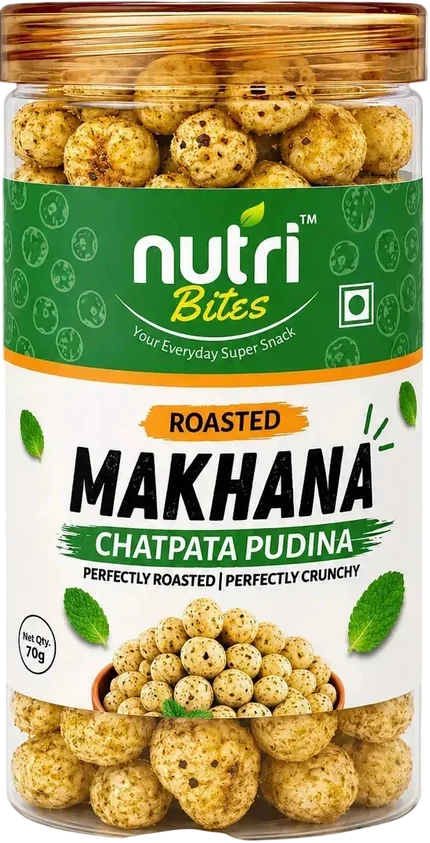 Nutri Bites Chatpata Pudina Roasted Makhana – Crunchy Fox Nuts Snack